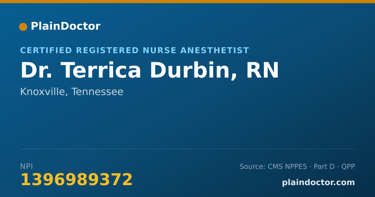 Shareable card for Terrica Durbin, RN - Certified Registered Nurse Anesthetist, Knoxville, TN