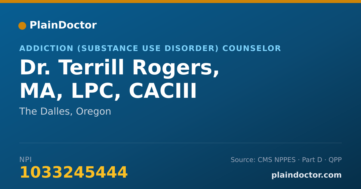 Shareable card for Terrill Rogers, MA, LPC, CACIII - Addiction (Substance Use Disorder) Counselor, The Dalles, OR