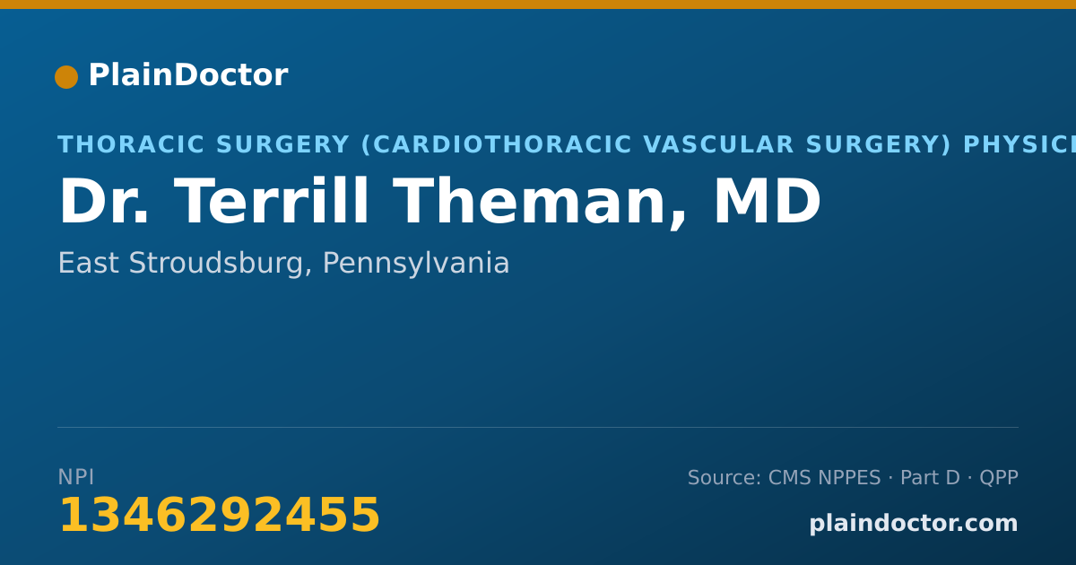 Shareable card for Terrill Theman, MD - Thoracic Surgery (Cardiothoracic Vascular Surgery) Physician, East Stroudsburg, PA