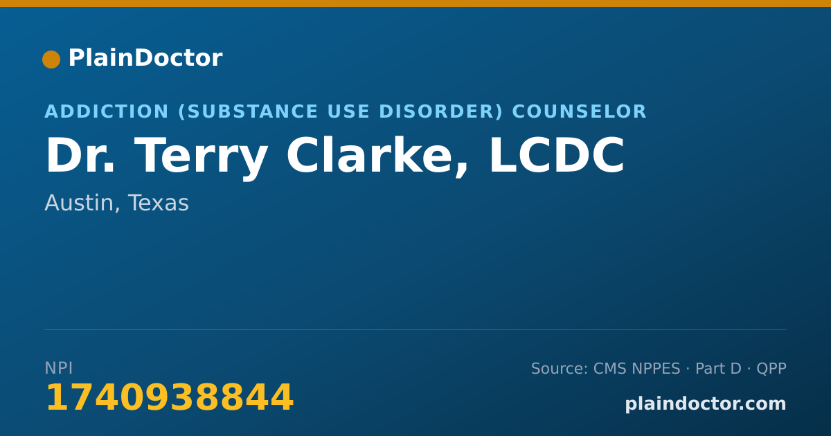 Shareable card for Terry Clarke, LCDC - Addiction (Substance Use Disorder) Counselor, Austin, TX