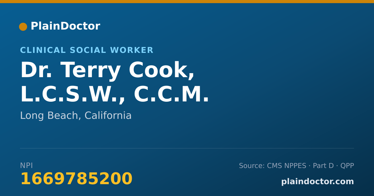 Shareable card for Terry Cook, L.C.S.W., C.C.M. - Clinical Social Worker, Long Beach, CA