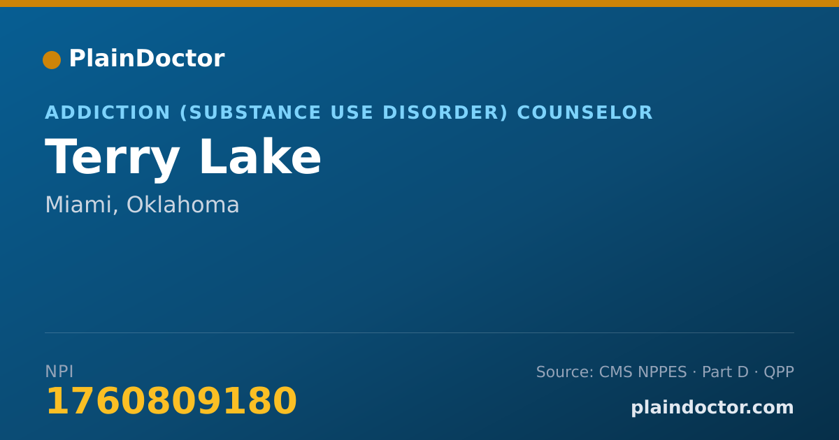 Shareable card for Terry Lake - Addiction (Substance Use Disorder) Counselor, Miami, OK