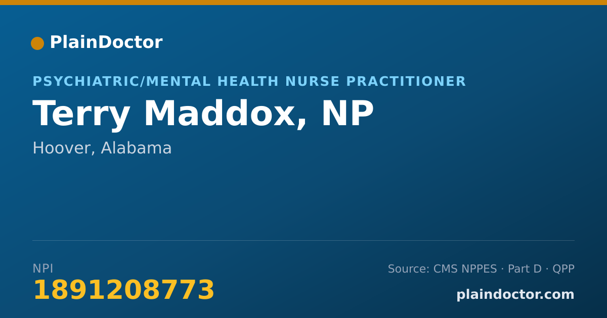 Shareable card for Terry Maddox, NP - Psychiatric/Mental Health Nurse Practitioner, Hoover, AL