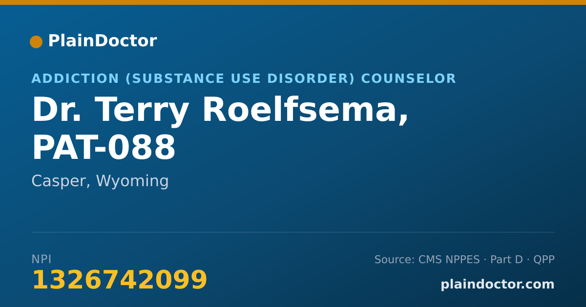 Shareable card for Terry Roelfsema, PAT-088 - Addiction (Substance Use Disorder) Counselor, Casper, WY