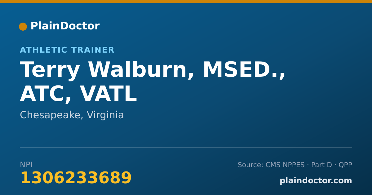 Shareable card for Terry Walburn, MSED., ATC, VATL - Athletic Trainer, Chesapeake, VA