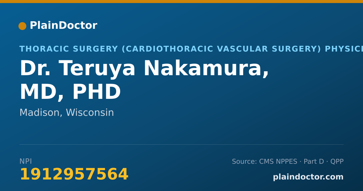 Shareable card for Teruya Nakamura, MD, PHD - Thoracic Surgery (Cardiothoracic Vascular Surgery) Physician, Madison, WI