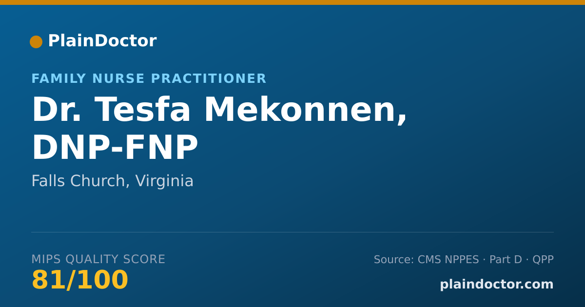 Shareable card for Tesfa Mekonnen, DNP-FNP - Family Nurse Practitioner, Falls Church, VA