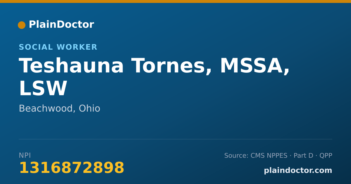 Shareable card for Teshauna Tornes, MSSA, LSW - Social Worker, Beachwood, OH