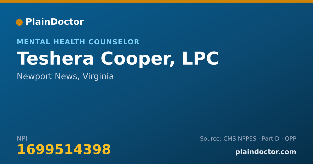 Shareable card for Teshera Cooper, LPC - Mental Health Counselor, Newport News, VA