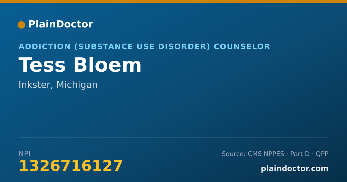 Shareable card for Tess Bloem - Addiction (Substance Use Disorder) Counselor, Inkster, MI