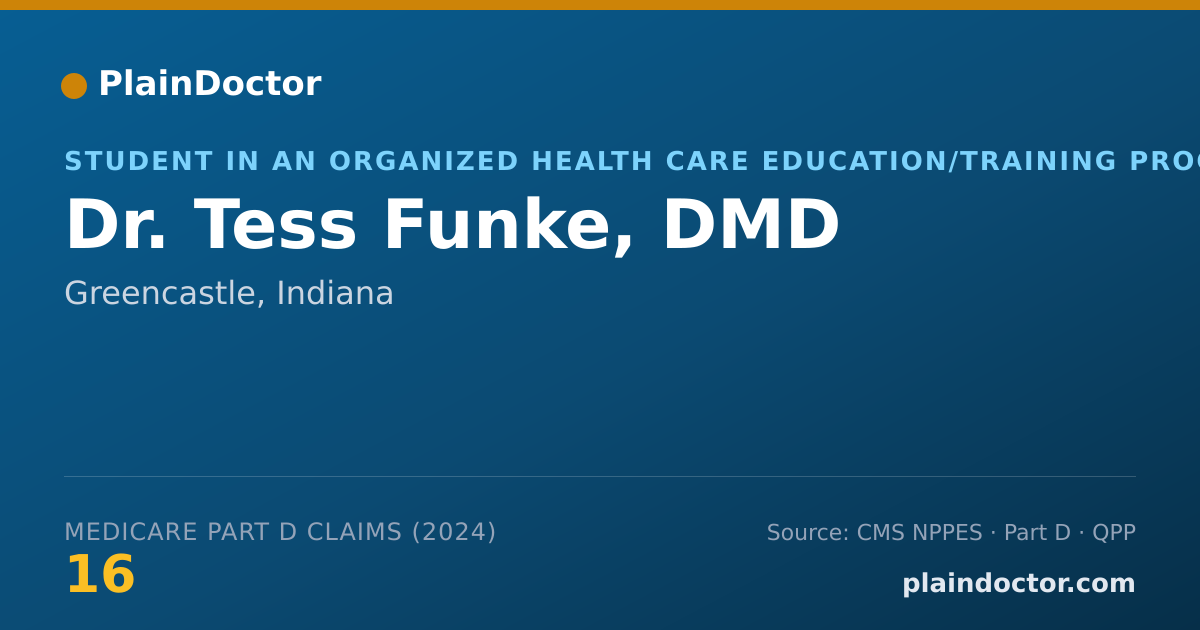 Shareable card for Tess Funke, DMD - Student in an Organized Health Care Education/Training Program, Greencastle, IN