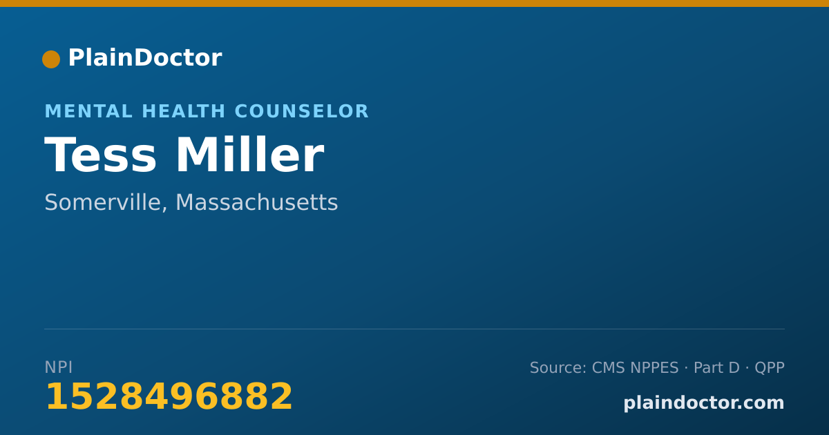 Shareable card for Tess Miller - Mental Health Counselor, Somerville, MA