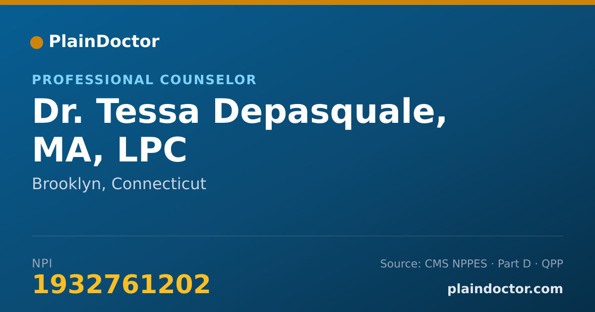 Shareable card for Tessa Depasquale, MA, LPC - Professional Counselor, Brooklyn, CT