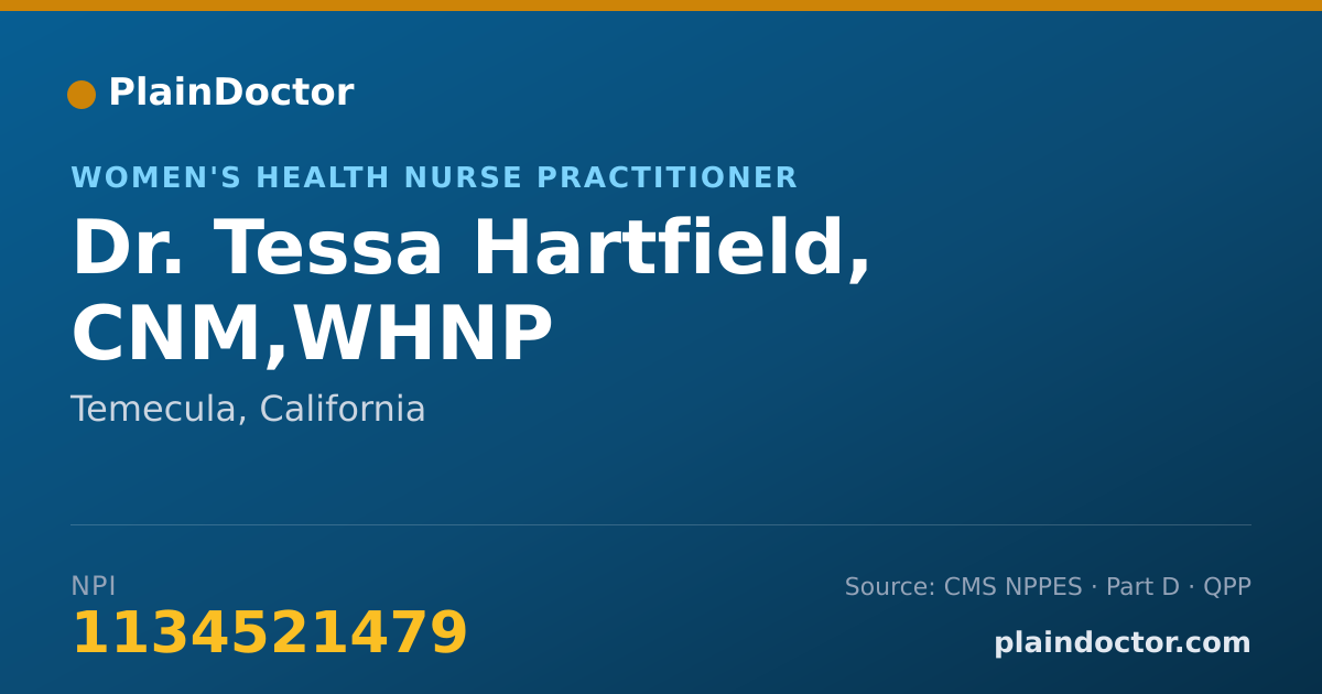 Shareable card for Tessa Hartfield, CNM,WHNP - Women's Health Nurse Practitioner, Temecula, CA