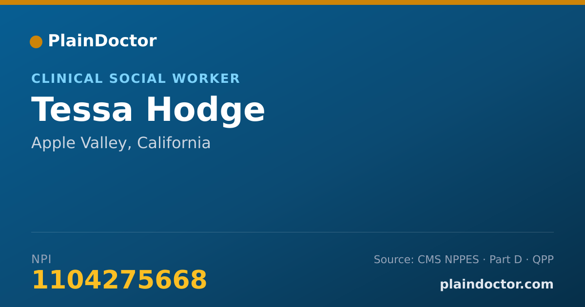 Shareable card for Tessa Hodge - Clinical Social Worker, Apple Valley, CA