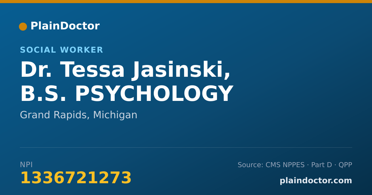 Shareable card for Tessa Jasinski, B.S. PSYCHOLOGY - Social Worker, Grand Rapids, MI