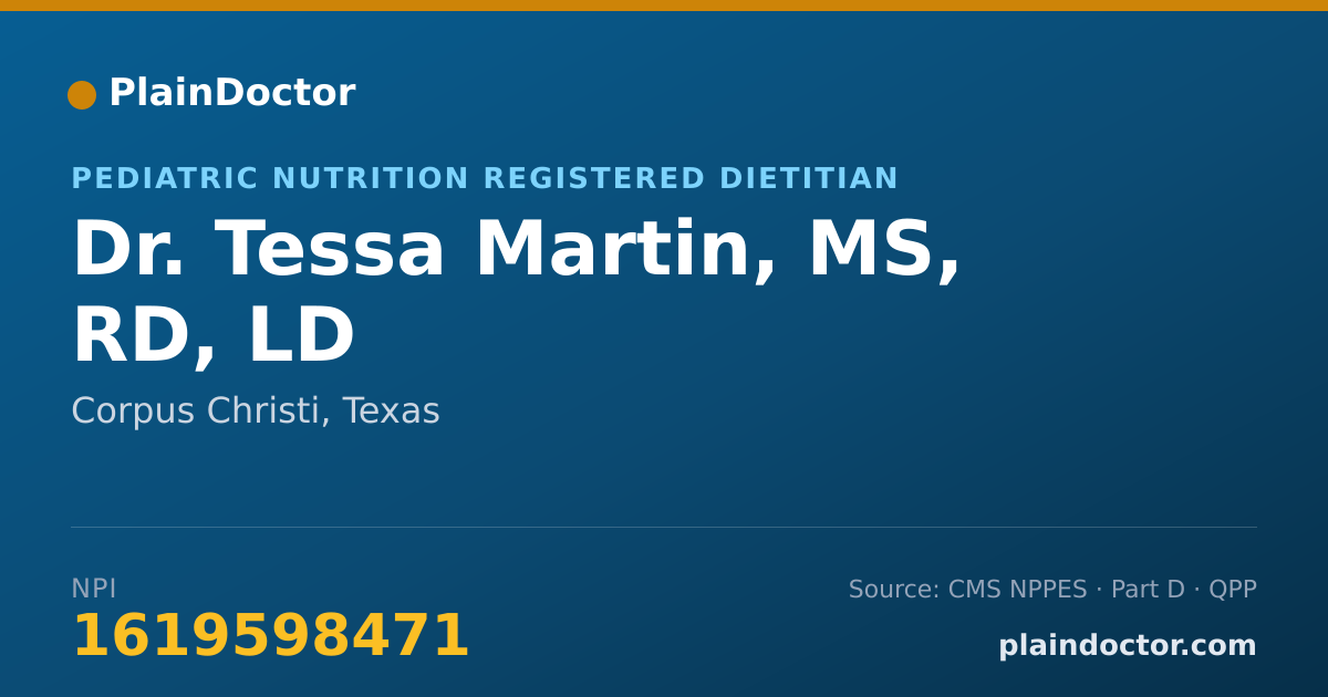 Shareable card for Tessa Martin, MS, RD, LD - Pediatric Nutrition Registered Dietitian, Corpus Christi, TX