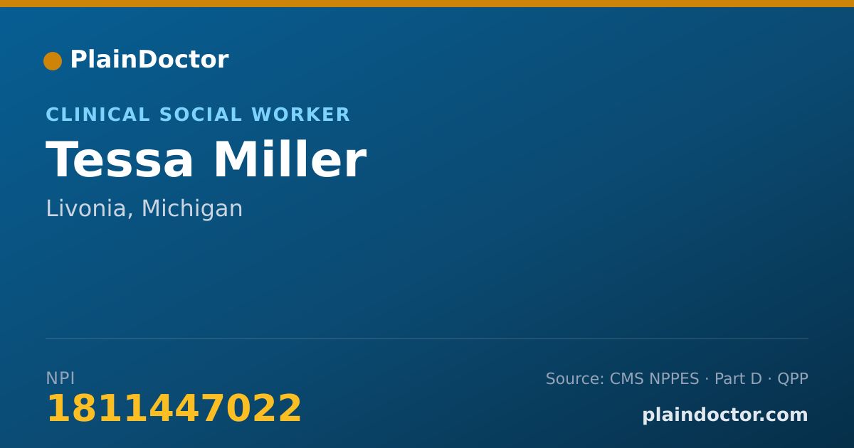 Shareable card for Tessa Miller - Clinical Social Worker, Livonia, MI