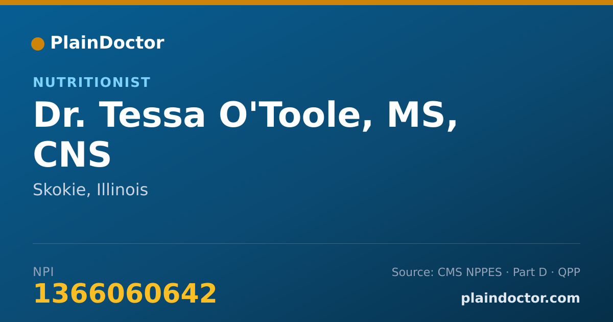 Shareable card for Tessa O'Toole, MS, CNS - Nutritionist, Skokie, IL