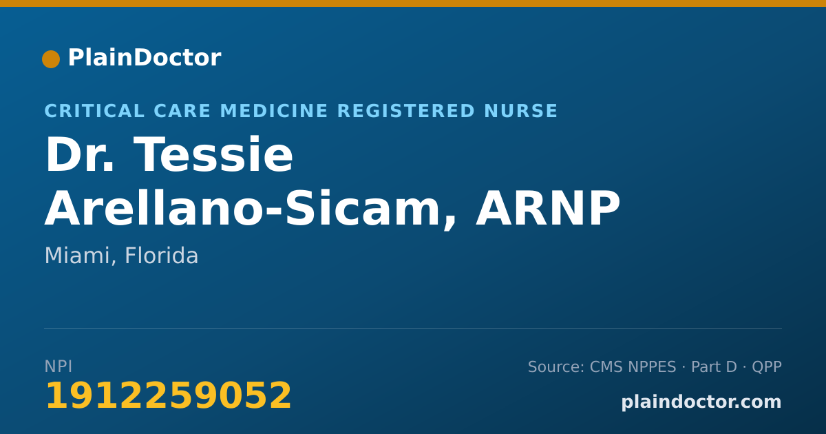 Shareable card for Tessie Arellano-Sicam, ARNP - Critical Care Medicine Registered Nurse, Miami, FL