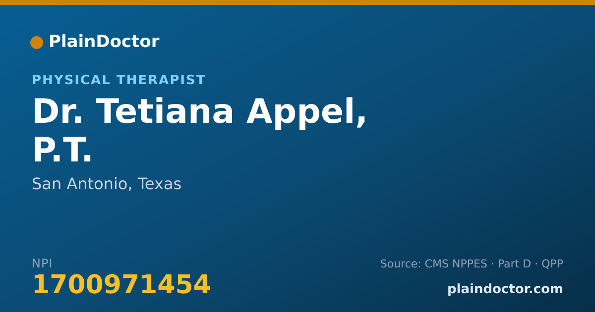 Shareable card for Tetiana Appel, P.T. - Physical Therapist, San Antonio, TX