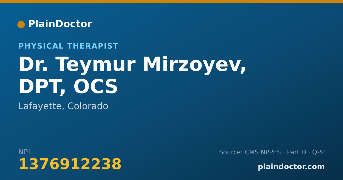 Shareable card for Teymur Mirzoyev, DPT, OCS - Physical Therapist, Lafayette, CO
