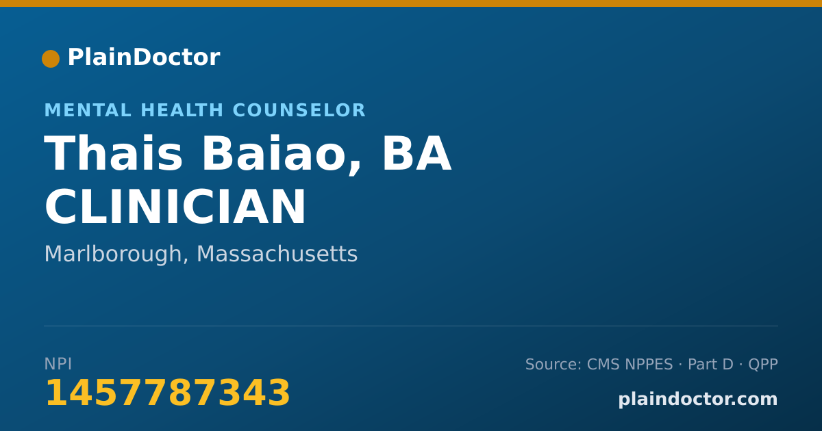 Shareable card for Thais Baiao, BA CLINICIAN - Mental Health Counselor, Marlborough, MA