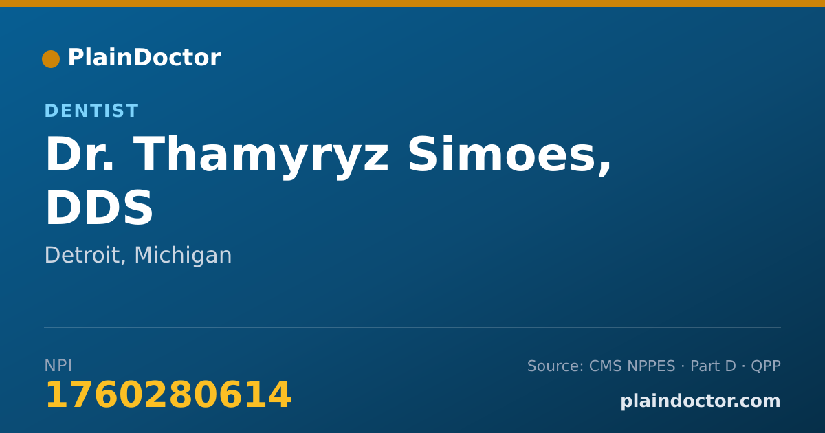 Shareable card for Thamyryz Simoes, DDS - Oral and Maxillofacial Surgery (Dentist), Detroit, MI