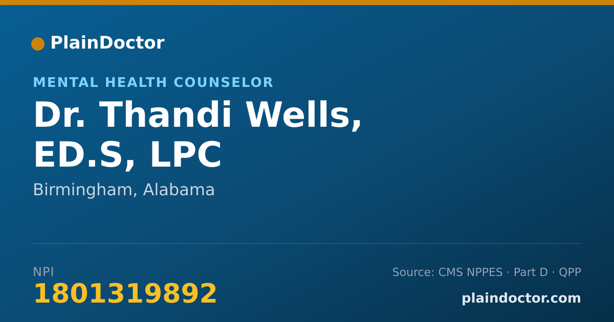 Shareable card for Thandi Wells, ED.S, LPC - Mental Health Counselor, Birmingham, AL