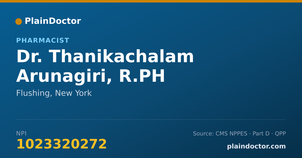 Shareable card for Thanikachalam Arunagiri, R.PH - Pharmacist, Flushing, NY