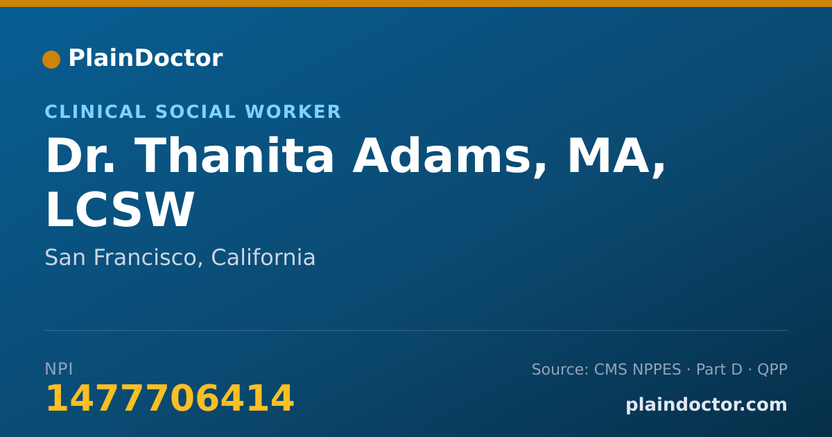Shareable card for Thanita Adams, MA, LCSW - Clinical Social Worker, San Francisco, CA