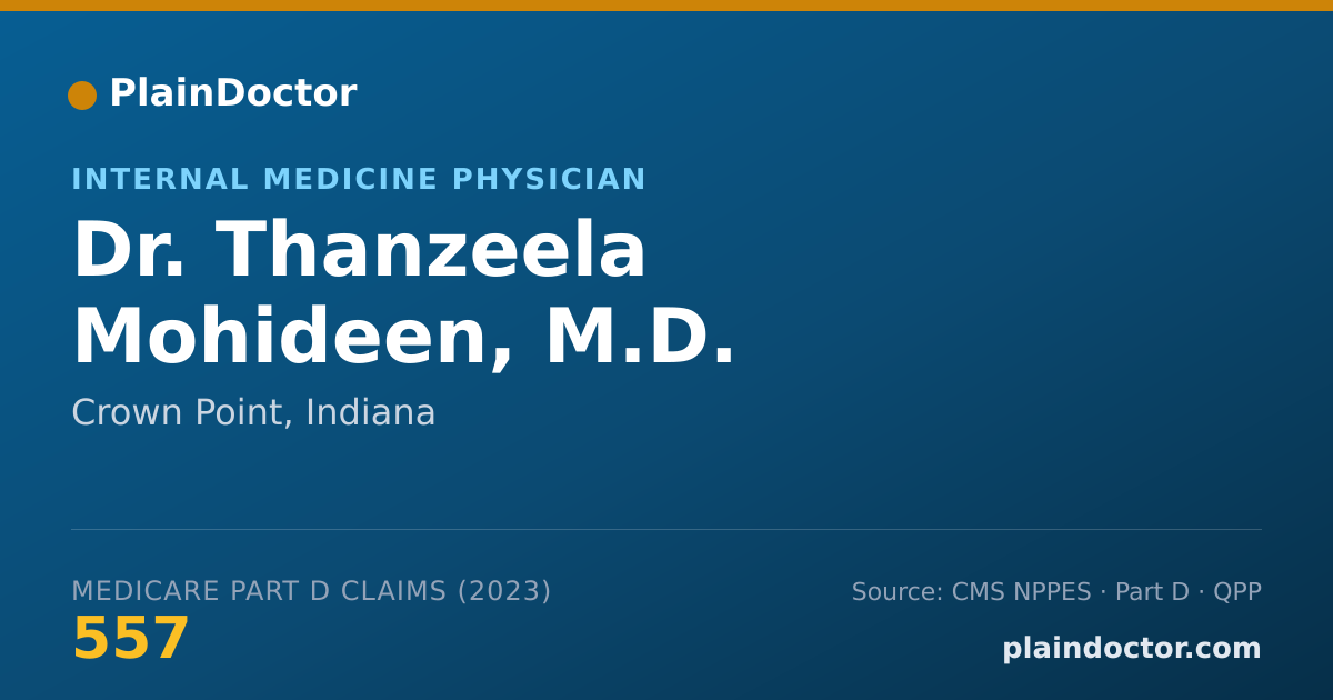 Shareable card for Thanzeela Mohideen, M.D. - Internal Medicine Physician, Crown Point, IN