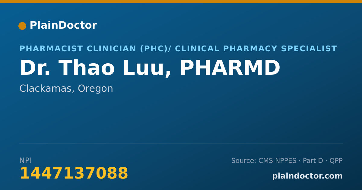 Shareable card for Thao Luu, PHARMD - Pharmacist Clinician (PhC)/ Clinical Pharmacy Specialist, Clackamas, OR