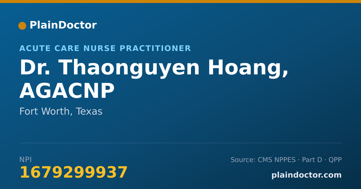 Shareable card for Thaonguyen Hoang, AGACNP - Acute Care Nurse Practitioner, Fort Worth, TX