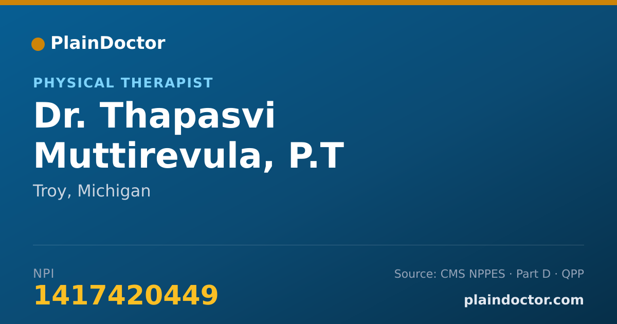 Shareable card for Thapasvi Muttirevula, P.T - Physical Therapist, Troy, MI