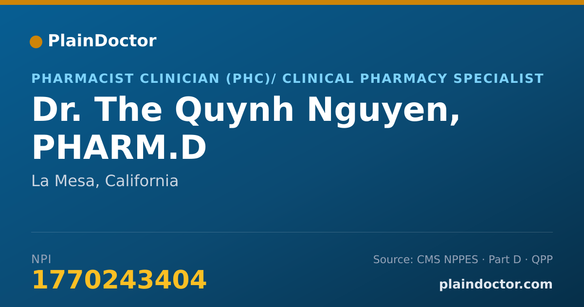 Shareable card for The Quynh Nguyen, PHARM.D - Pharmacist Clinician (PhC)/ Clinical Pharmacy Specialist, La Mesa, CA