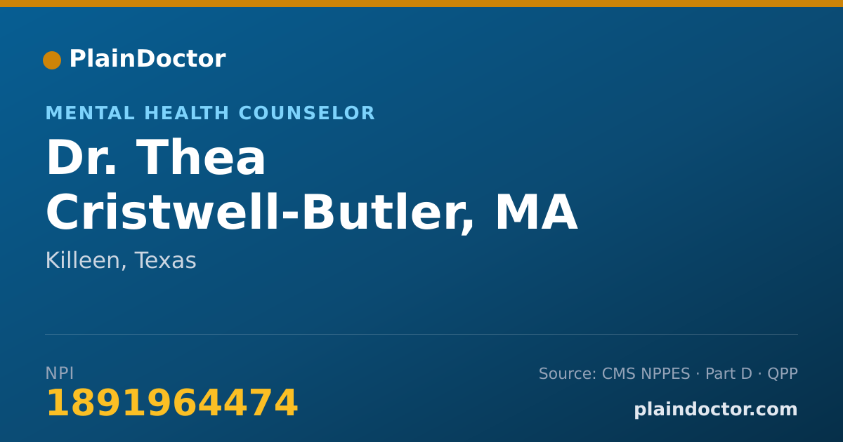 Shareable card for Thea Cristwell-Butler, MA - Mental Health Counselor, Killeen, TX
