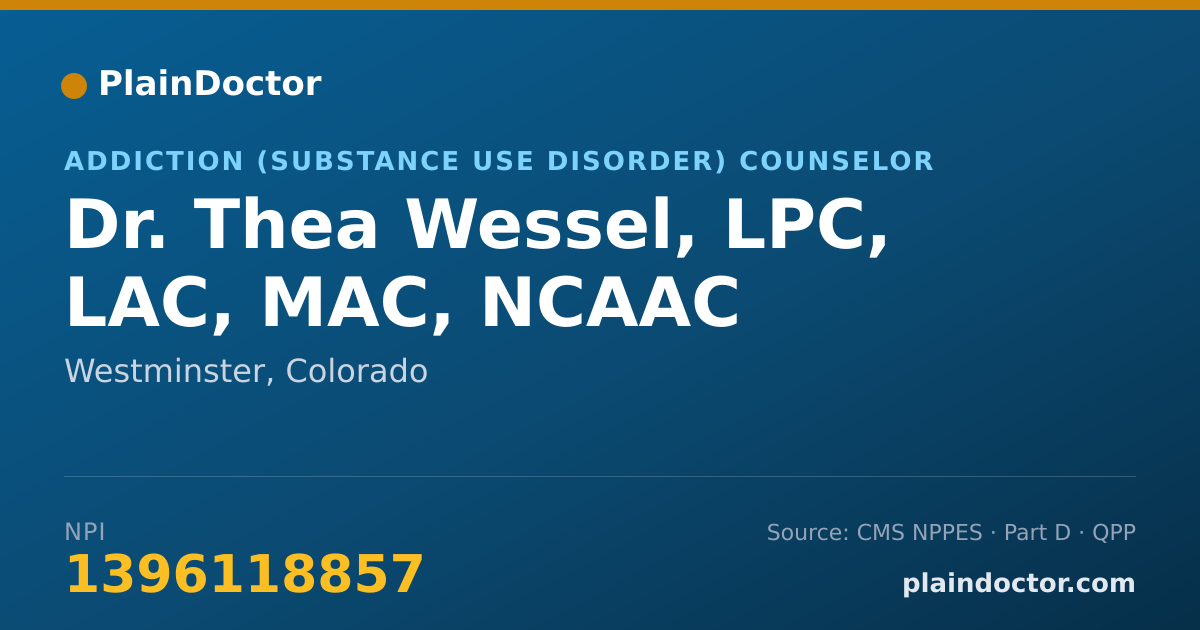Shareable card for Thea Wessel, LPC, LAC, MAC, NCAAC - Addiction (Substance Use Disorder) Counselor, Westminster, CO