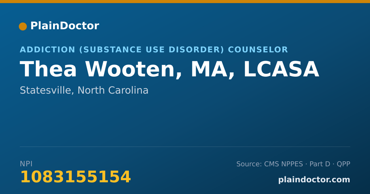 Shareable card for Thea Wooten, MA, LCASA - Addiction (Substance Use Disorder) Counselor, Statesville, NC
