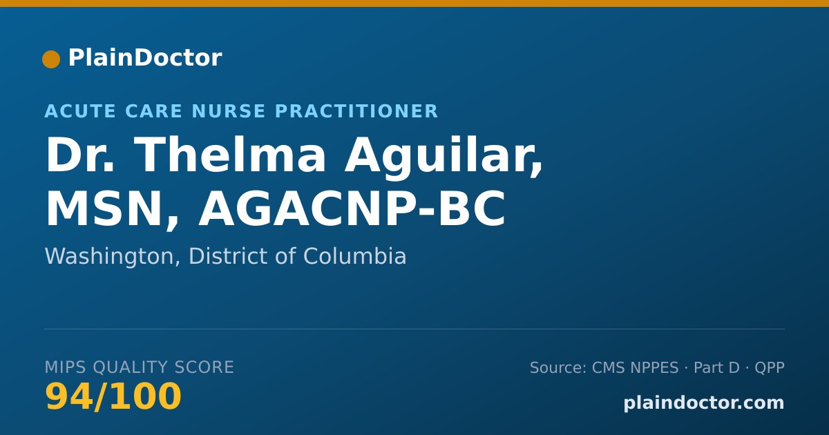 Shareable card for Thelma Aguilar, MSN, AGACNP-BC - Acute Care Nurse Practitioner, Washington, DC