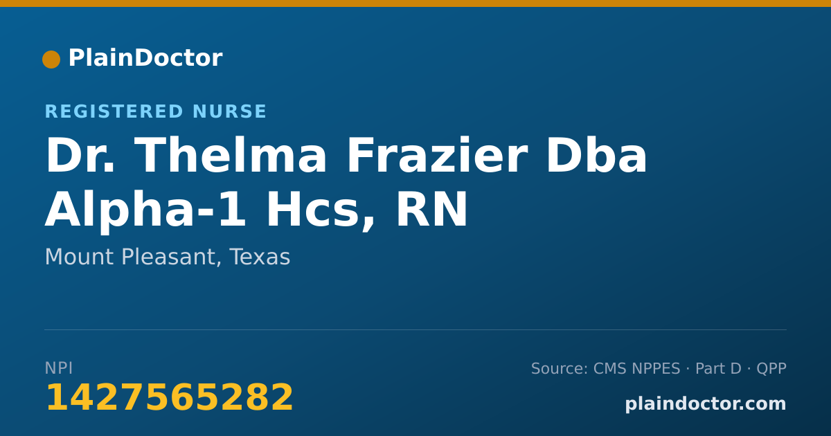 Shareable card for Thelma Frazier Dba Alpha-1 Hcs, RN - Registered Nurse, Mount Pleasant, TX