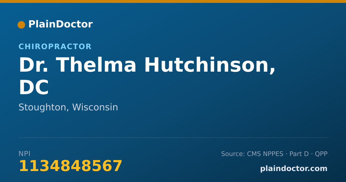 Shareable card for Thelma Hutchinson, DC - Chiropractor, Stoughton, WI
