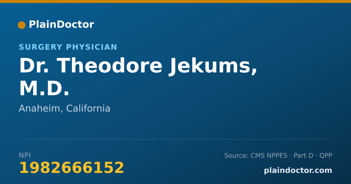 Shareable card for Theodore Jekums, M.D. - Surgery Physician, Anaheim, CA