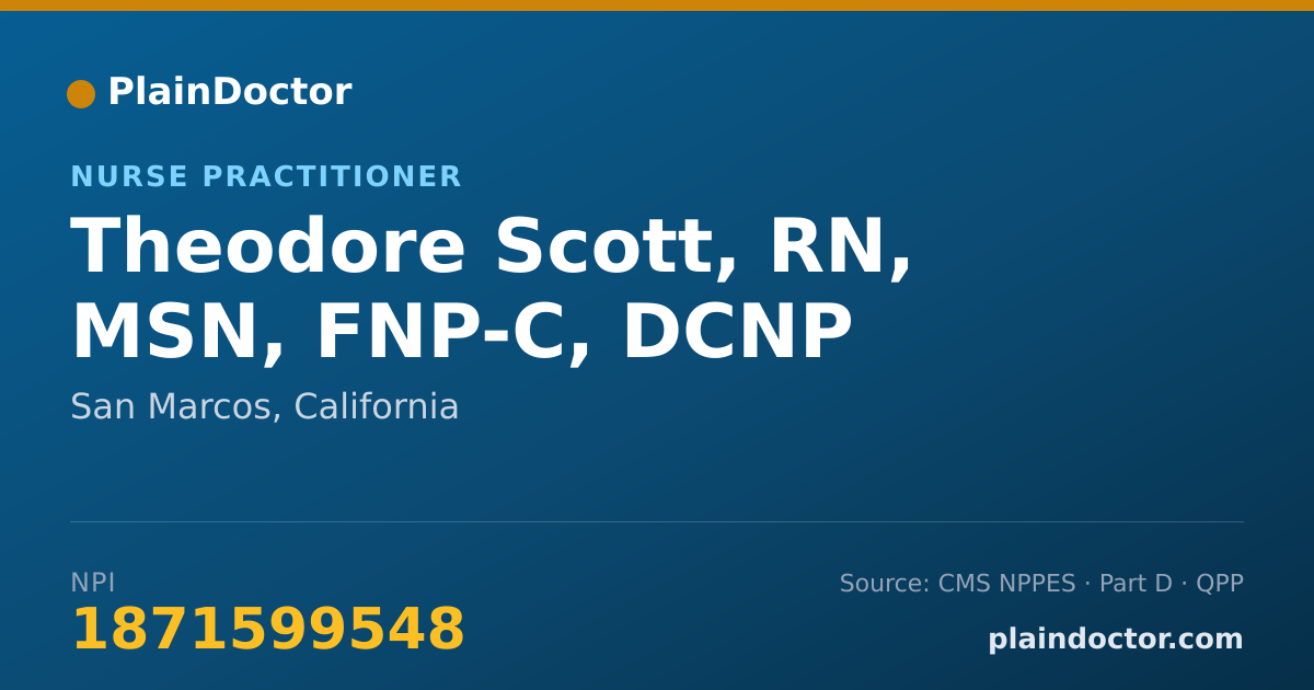 Shareable card for Theodore Scott, RN, MSN, FNP-C, DCNP - Family Nurse Practitioner, San Marcos, CA