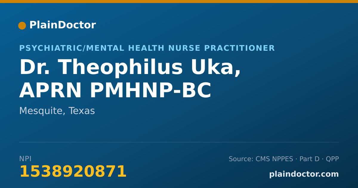 Shareable card for Theophilus Uka, APRN PMHNP-BC - Psychiatric/Mental Health Nurse Practitioner, Mesquite, TX