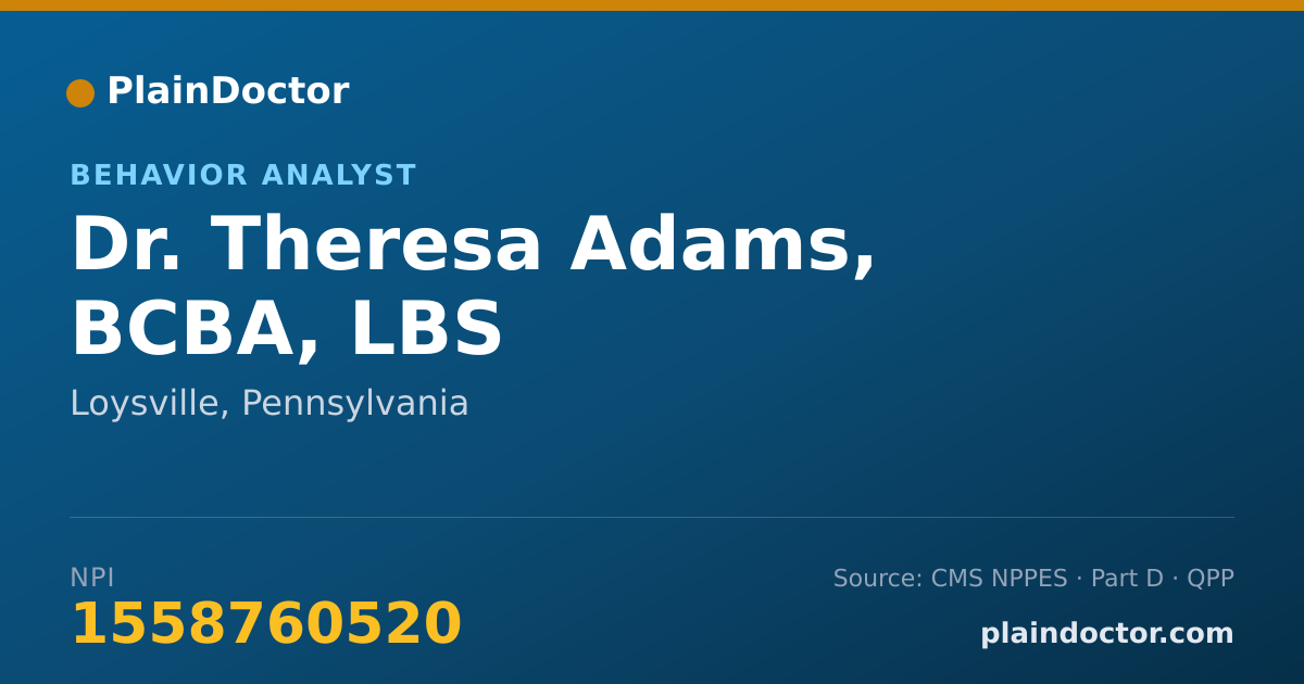 Shareable card for Theresa Adams, BCBA, LBS - Behavior Analyst, Loysville, PA