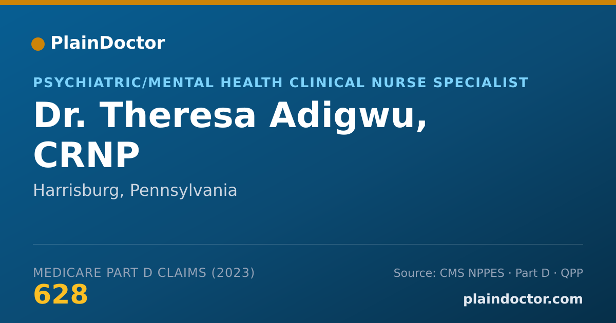Shareable card for Theresa Adigwu, CRNP - Psychiatric/Mental Health Clinical Nurse Specialist, Harrisburg, PA