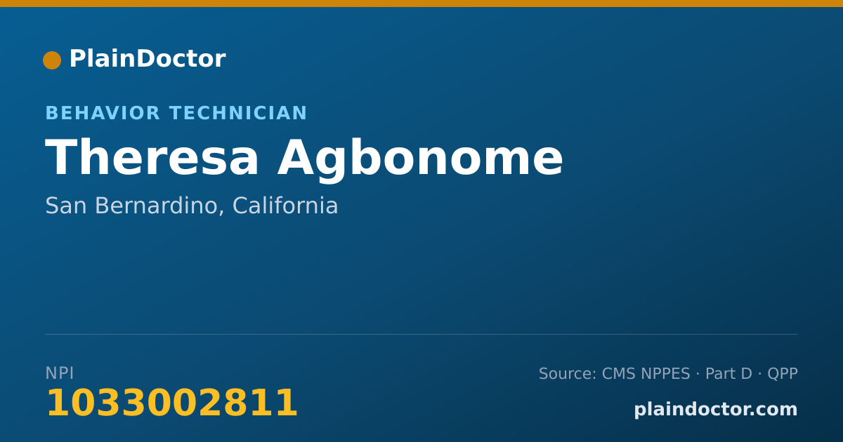 Shareable card for Theresa Agbonome - Behavior Technician, San Bernardino, CA