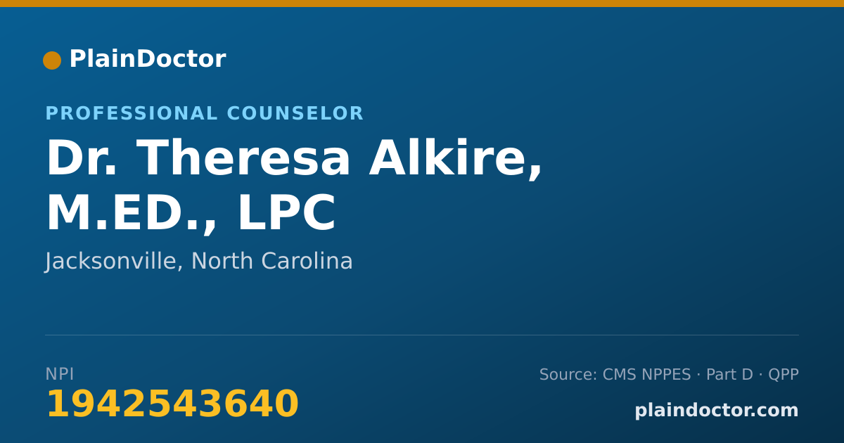 Shareable card for Theresa Alkire, M.ED., LPC - Professional Counselor, Jacksonville, NC