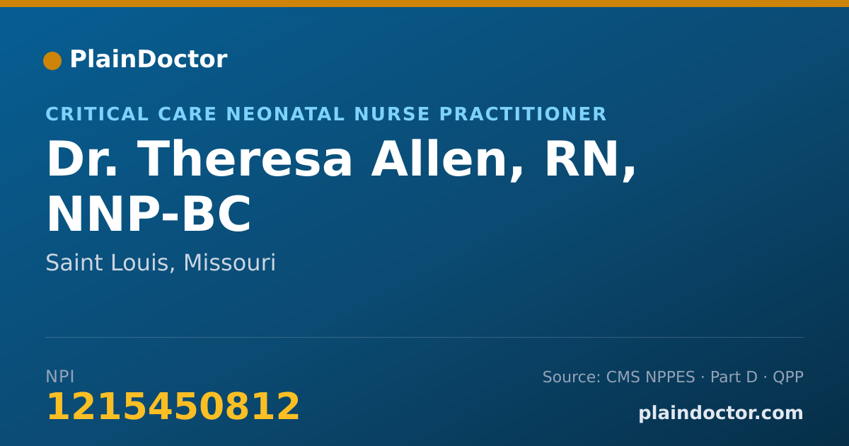 Shareable card for Theresa Allen, RN, NNP-BC - Critical Care Neonatal Nurse Practitioner, Saint Louis, MO